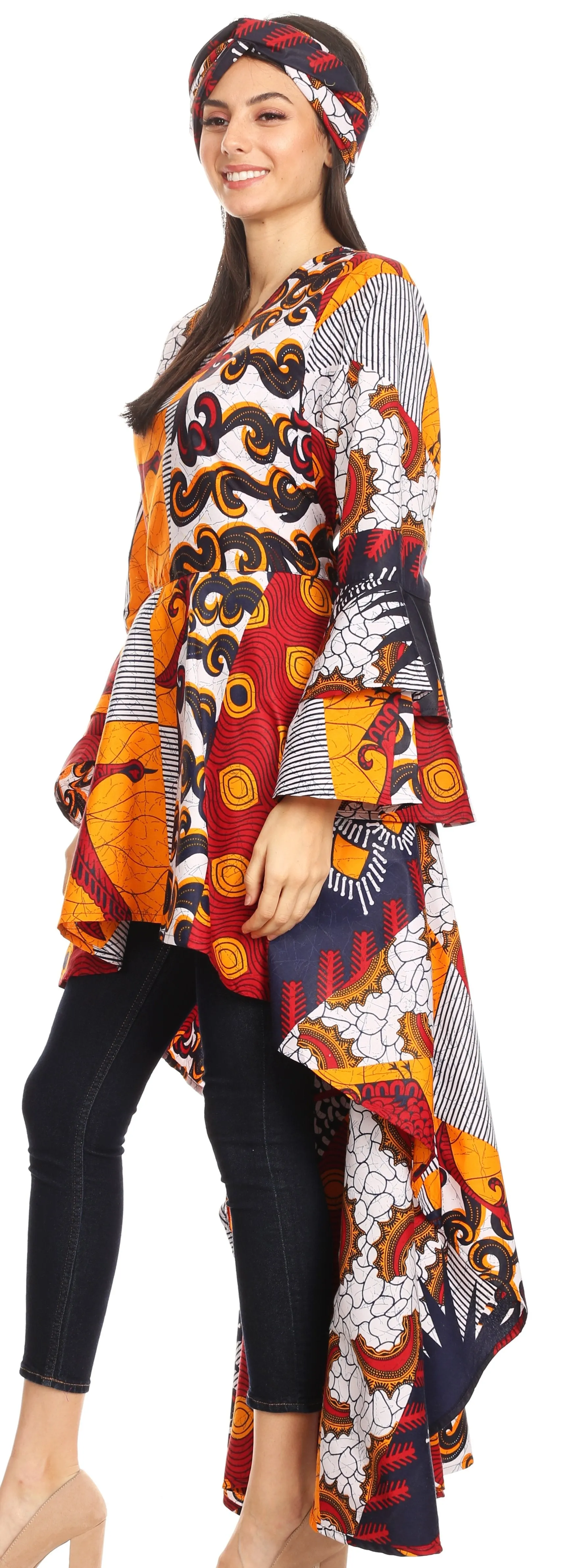 Sakkas Mavi Women's African Ankara Maxi Long Sleeve Dress Cocktail Formal Swing