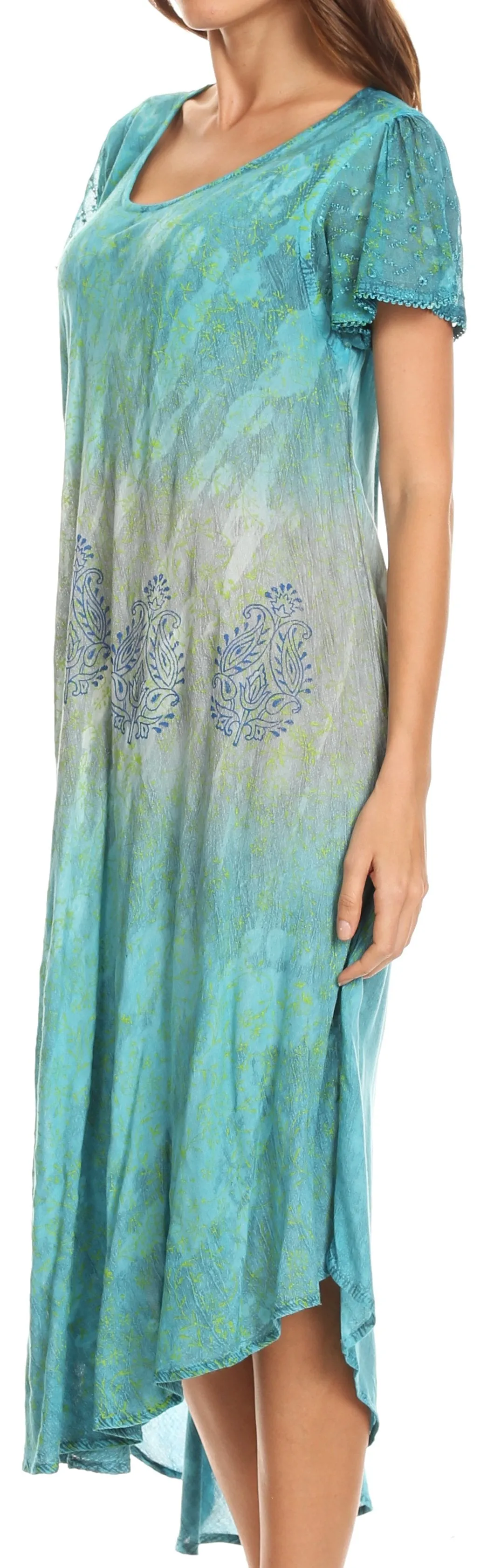 Sakkas Samira Color Block Printed Sheer Cap Sleeve Relaxed Fit Dress | Cover Up