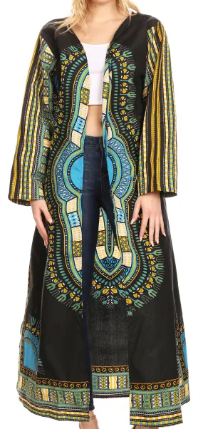 Sakkas Soledad Women's Long Sleeve Open Front Cardigan Dress Coat Dashiki African