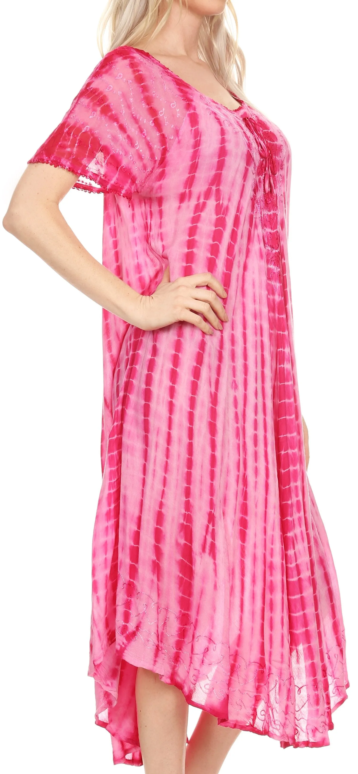 Sakkas Yasmin Tie Dye Embroidered Sheer Cap Sleeve Sundress | Cover Up