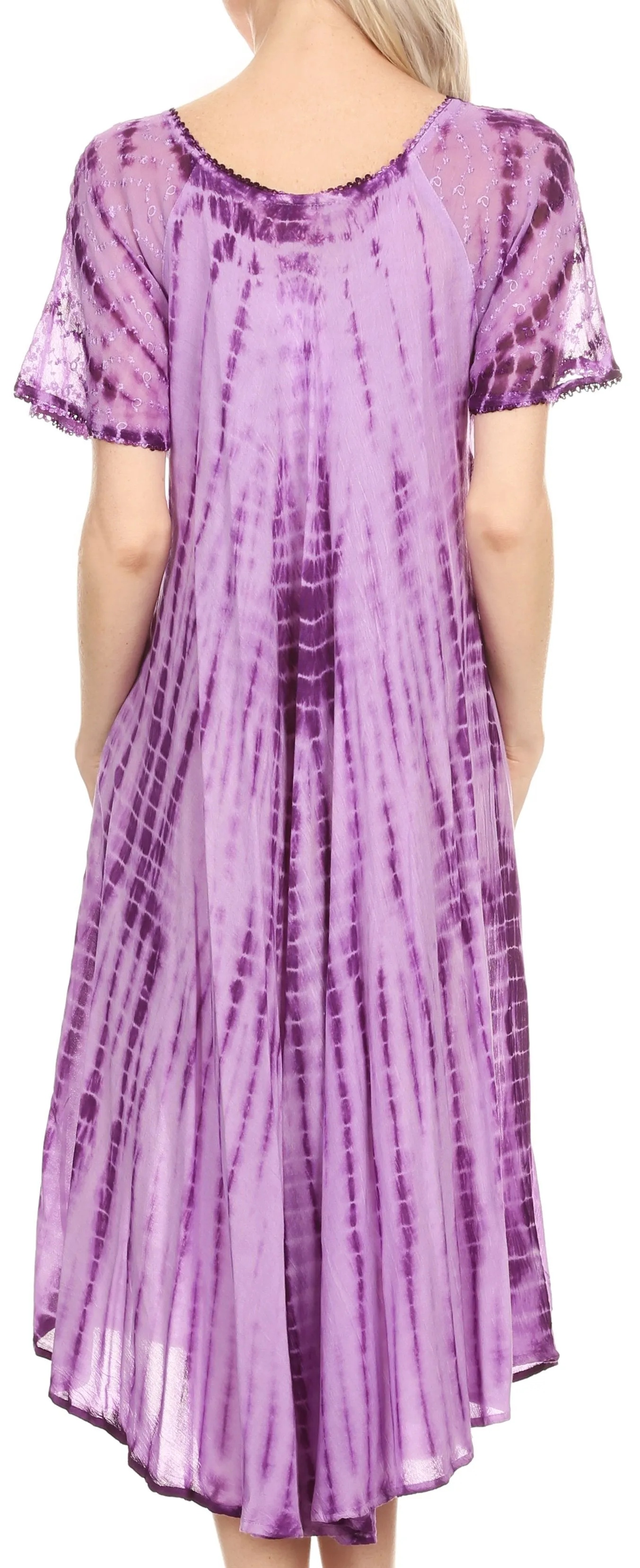 Sakkas Yasmin Tie Dye Embroidered Sheer Cap Sleeve Sundress | Cover Up