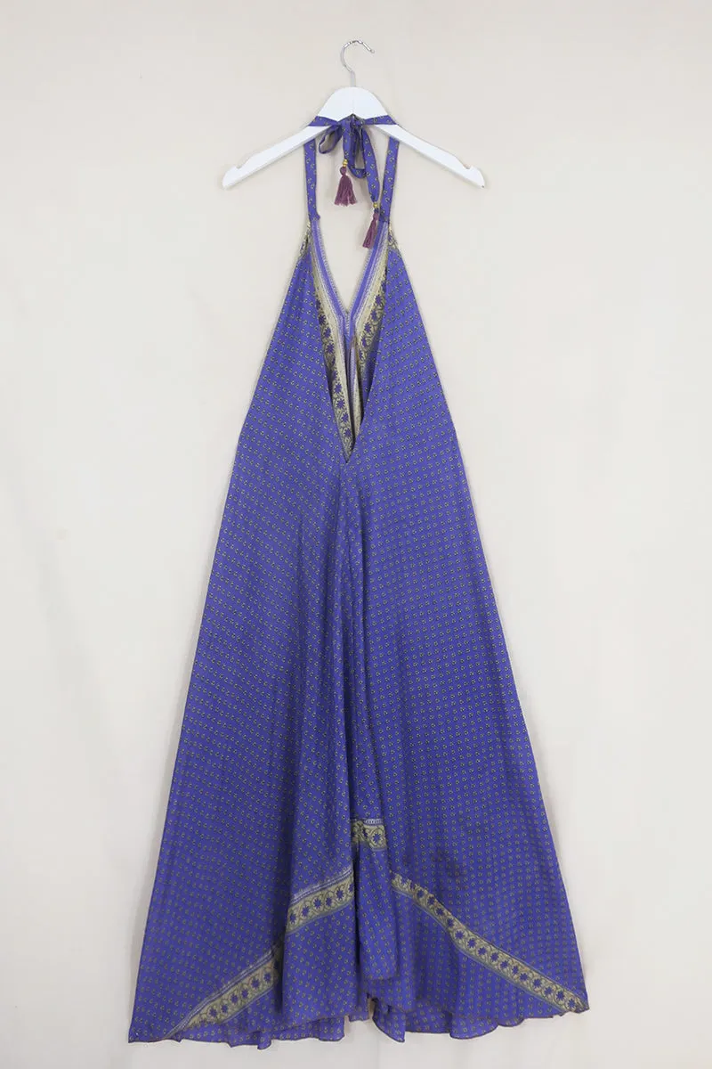 SALE Athena Maxi Dress - Vintage Sari - Lavender Flowers - Free Size S/M