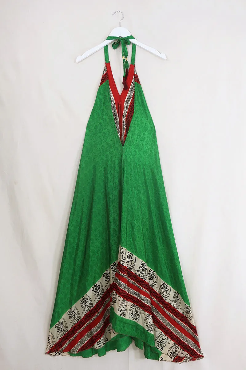 SALE Athena Maxi Dress - Vintage Sari - Watermelon Stripe - Free Size S/M