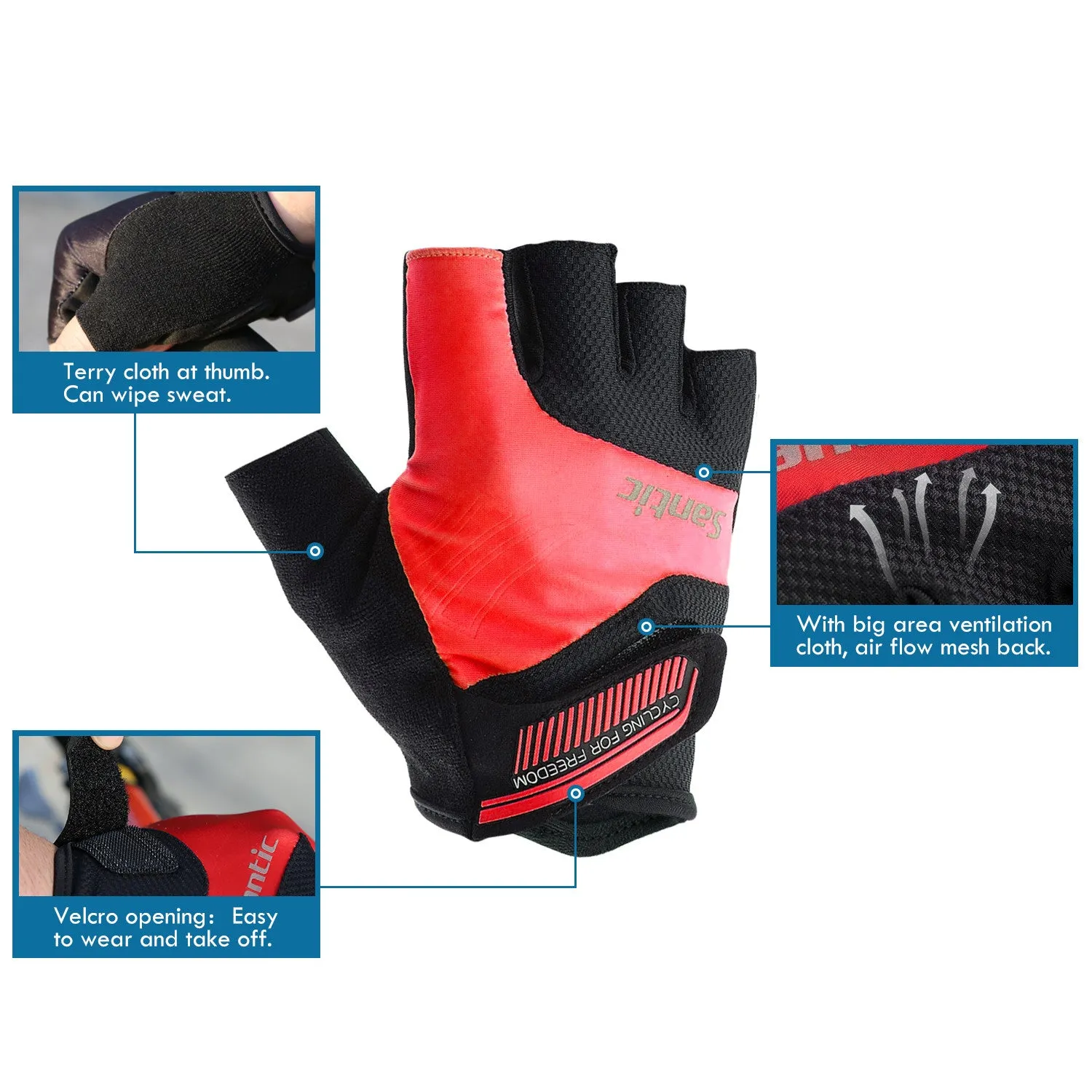 Santic Java Men Cycling Gloves Half Finger – Red