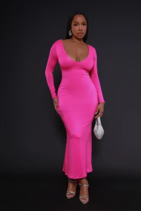 Second Skin Sculpting V-Neck Bodycon Maxi Dress - Fuchsia