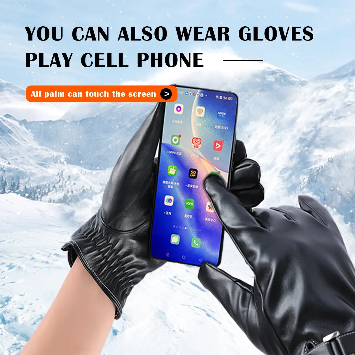 Sidiou Group Winter Touch Screen Gloves Waterproof PU Leather Warm Outdoor Sports Gloves For Motorcycle Climbing Skiing Men Women