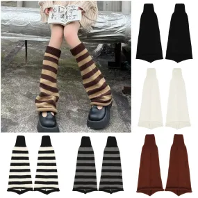 Sohiwoo Japanese Long Student Stripe Jk Lolita Kawaii Leg Cover Fashion Girls Loose Harajuku Y2k Cute Flared Knitted Leg Warmers