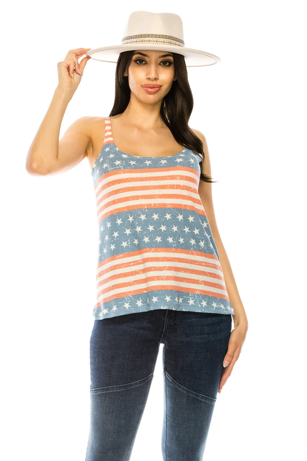 STAR AND STRIPES WAFFLE TANK