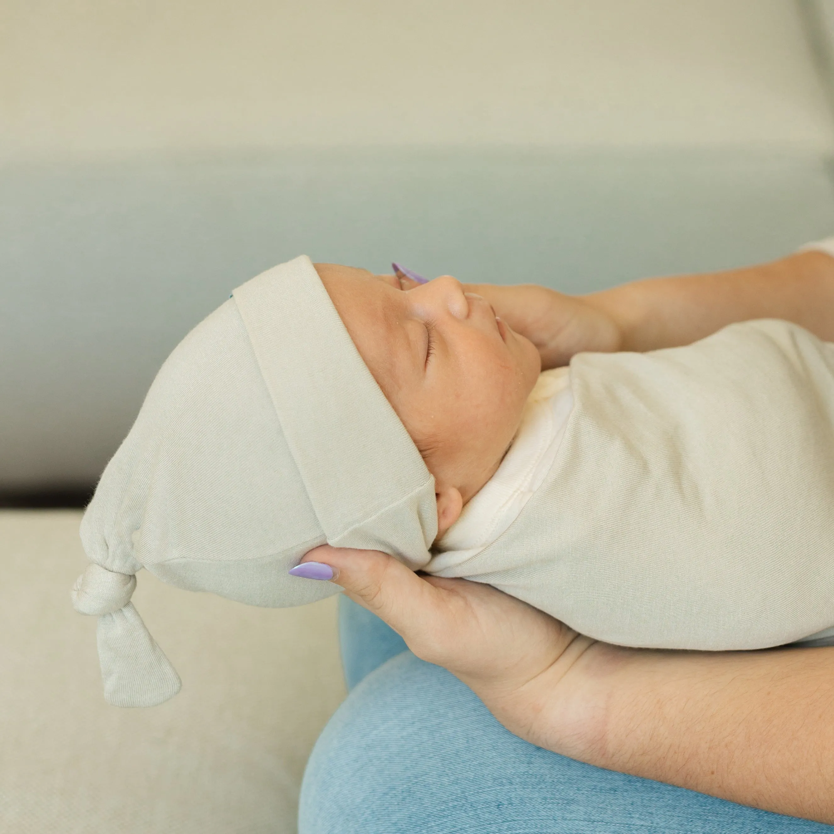 Stretch Knit Swaddle and Hat Set - Pebble