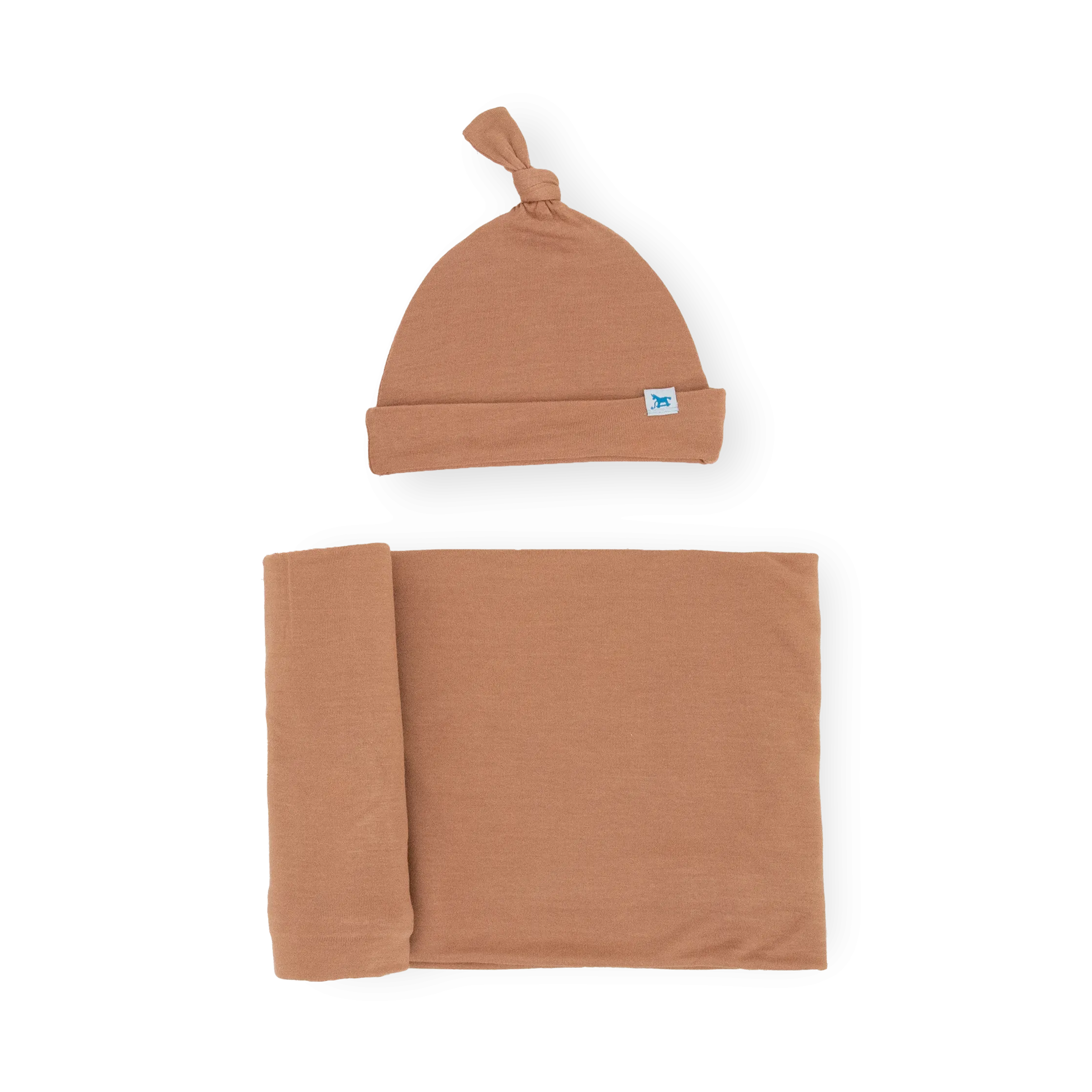 Stretch Knit Swaddle and Hat Set - Terracotta