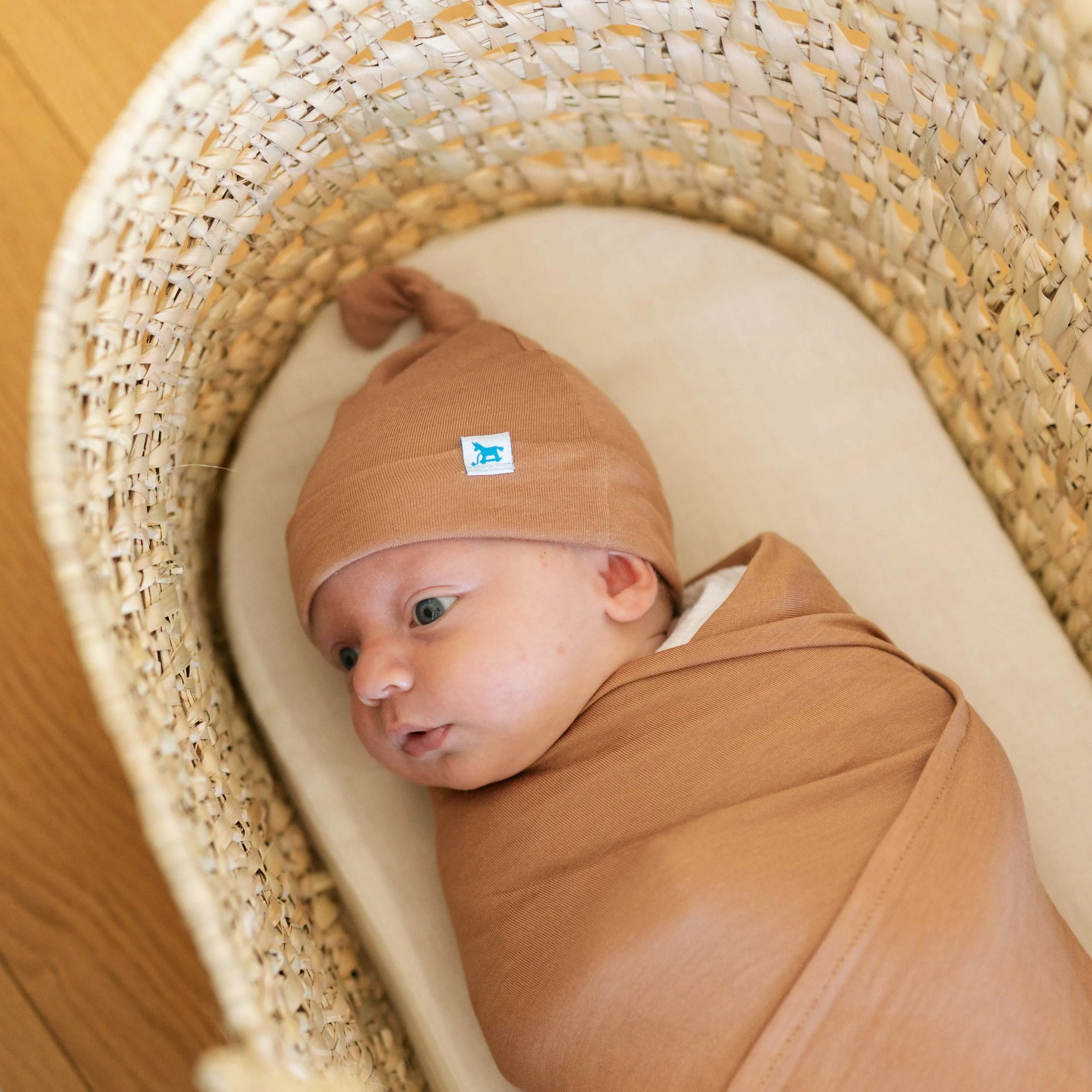 Stretch Knit Swaddle and Hat Set - Terracotta