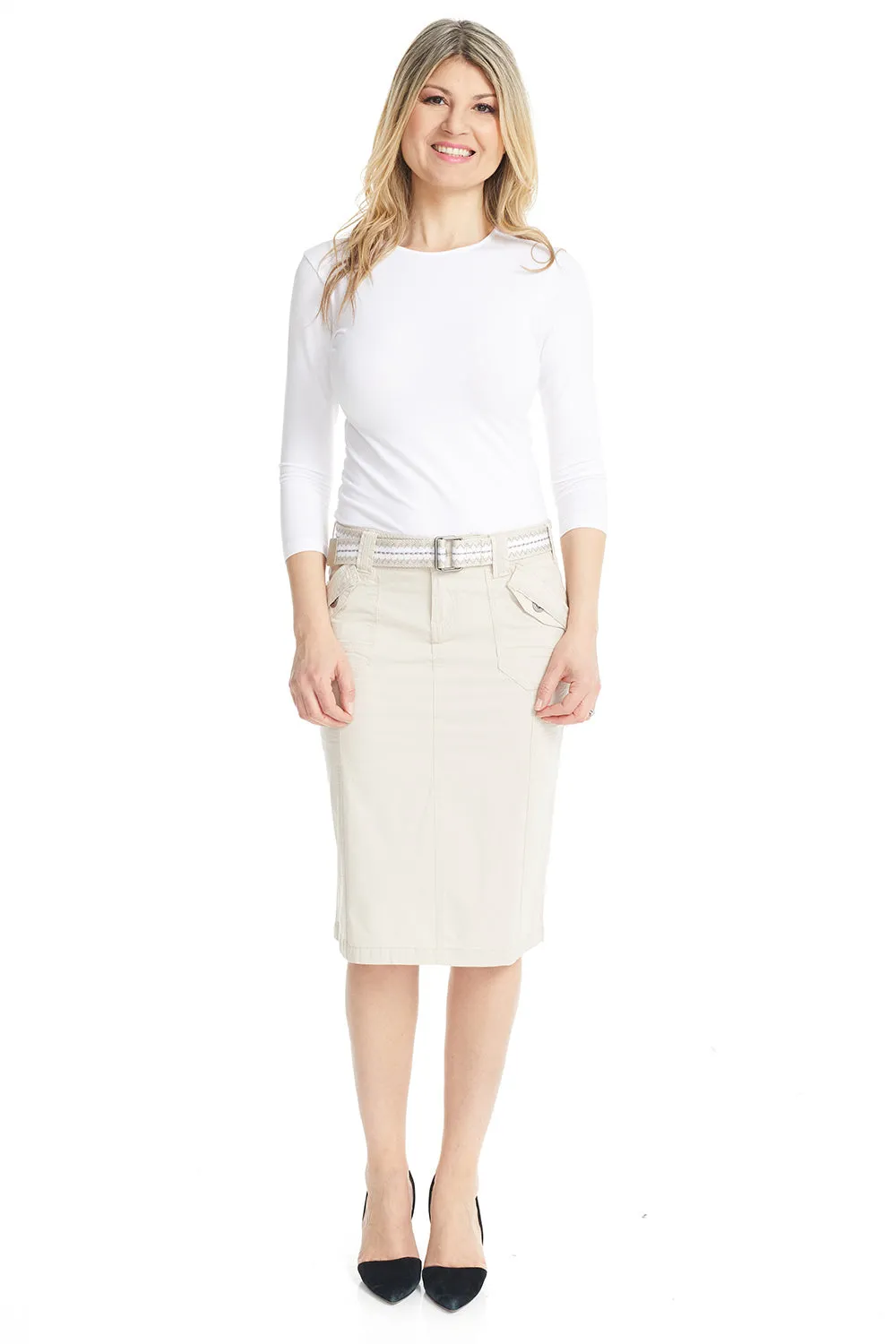 Stretchy Cargo Knee Length Pencil Skirt for Women 'Virginia'