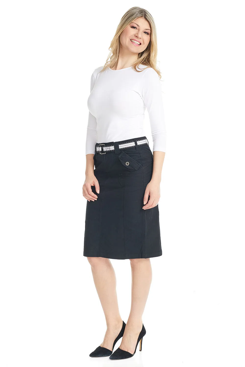 Stretchy Cargo Knee Length Pencil Skirt for Women 'Virginia'