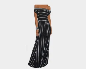 Stripe Black & White Stripe Off Shoulder Dress - The St. Barth