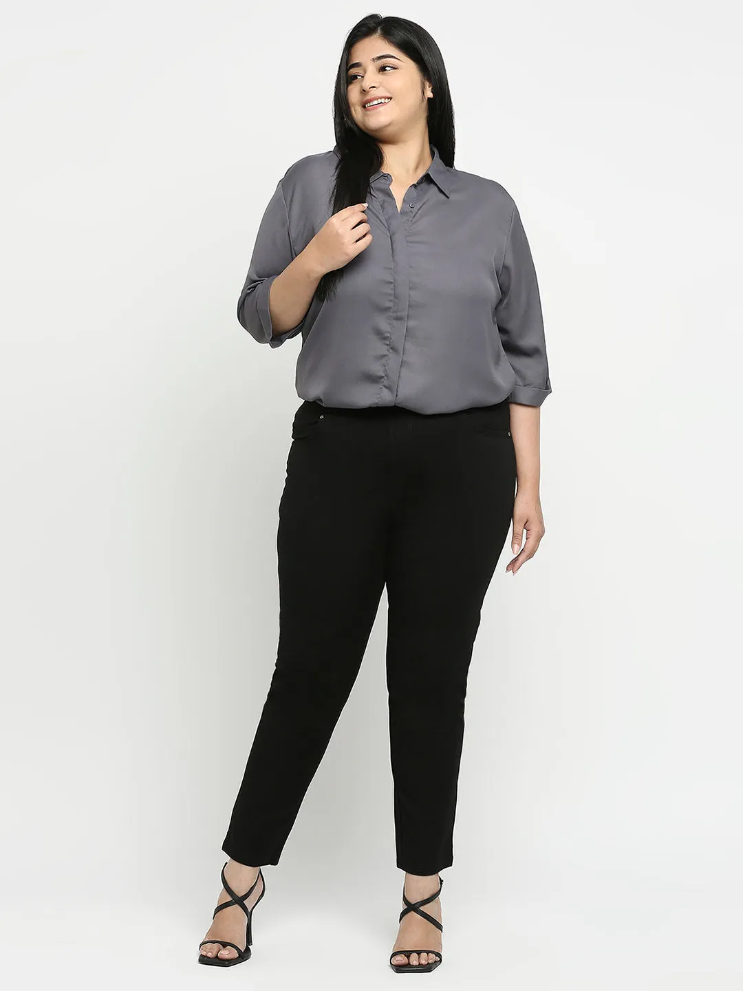 Style Quotient Women Grey Solid Plus Size Shirts