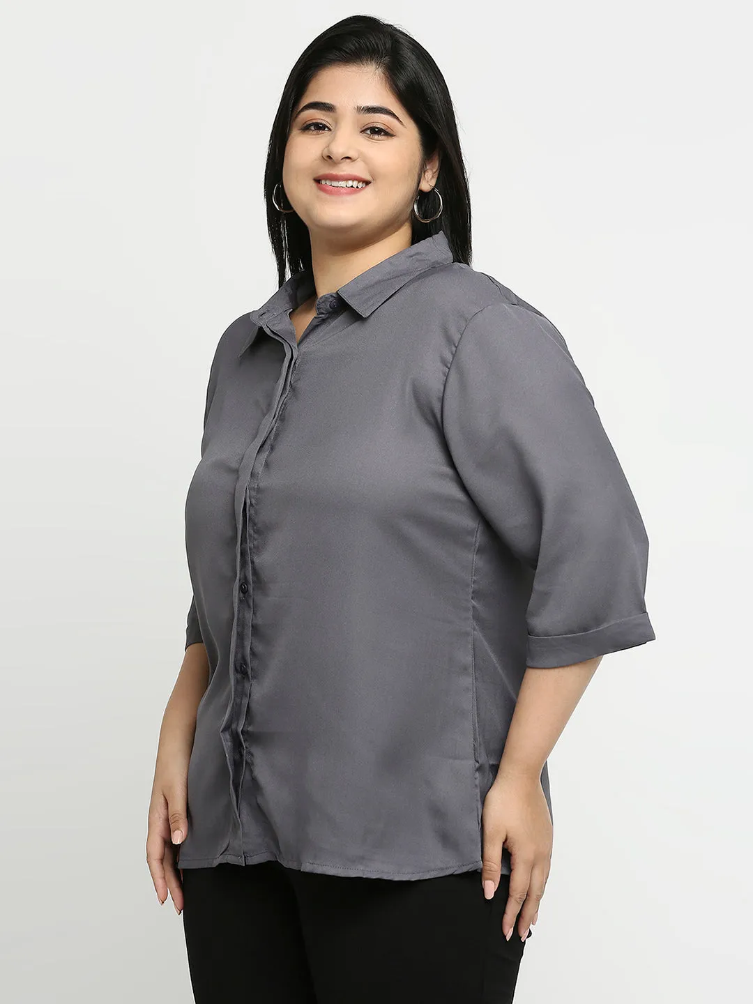 Style Quotient Women Grey Solid Plus Size Shirts