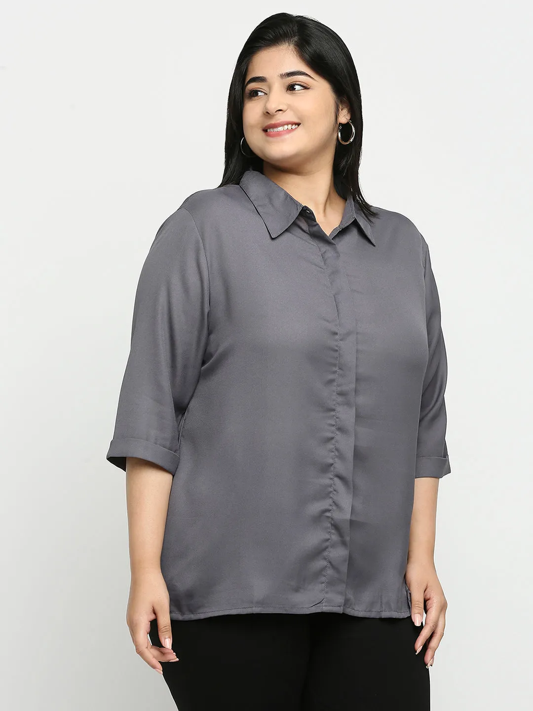 Style Quotient Women Grey Solid Plus Size Shirts