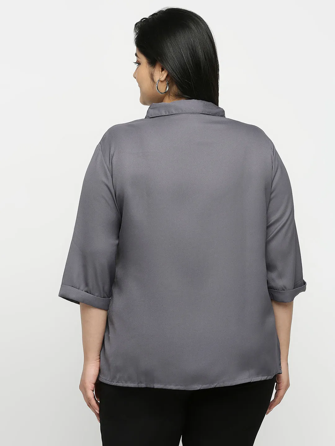 Style Quotient Women Grey Solid Plus Size Shirts