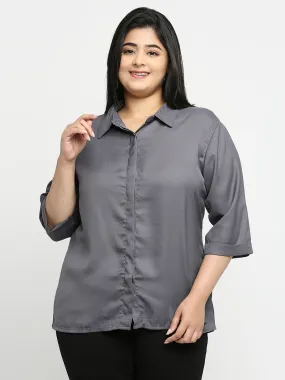 Style Quotient Women Grey Solid Plus Size Shirts