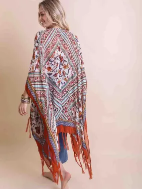 Summer Kimono - Fringed Orange Abstract Hues