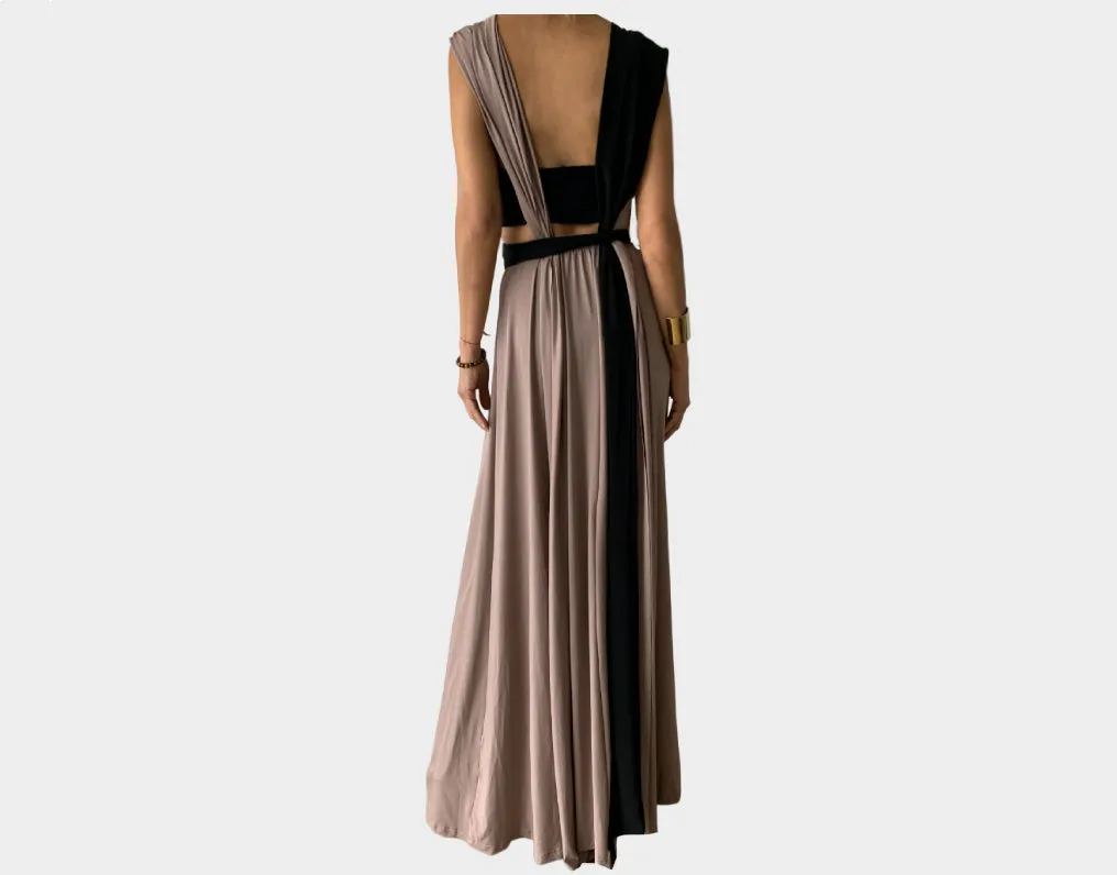 Taupe & Black Tube Belted dress - The St. Tropez