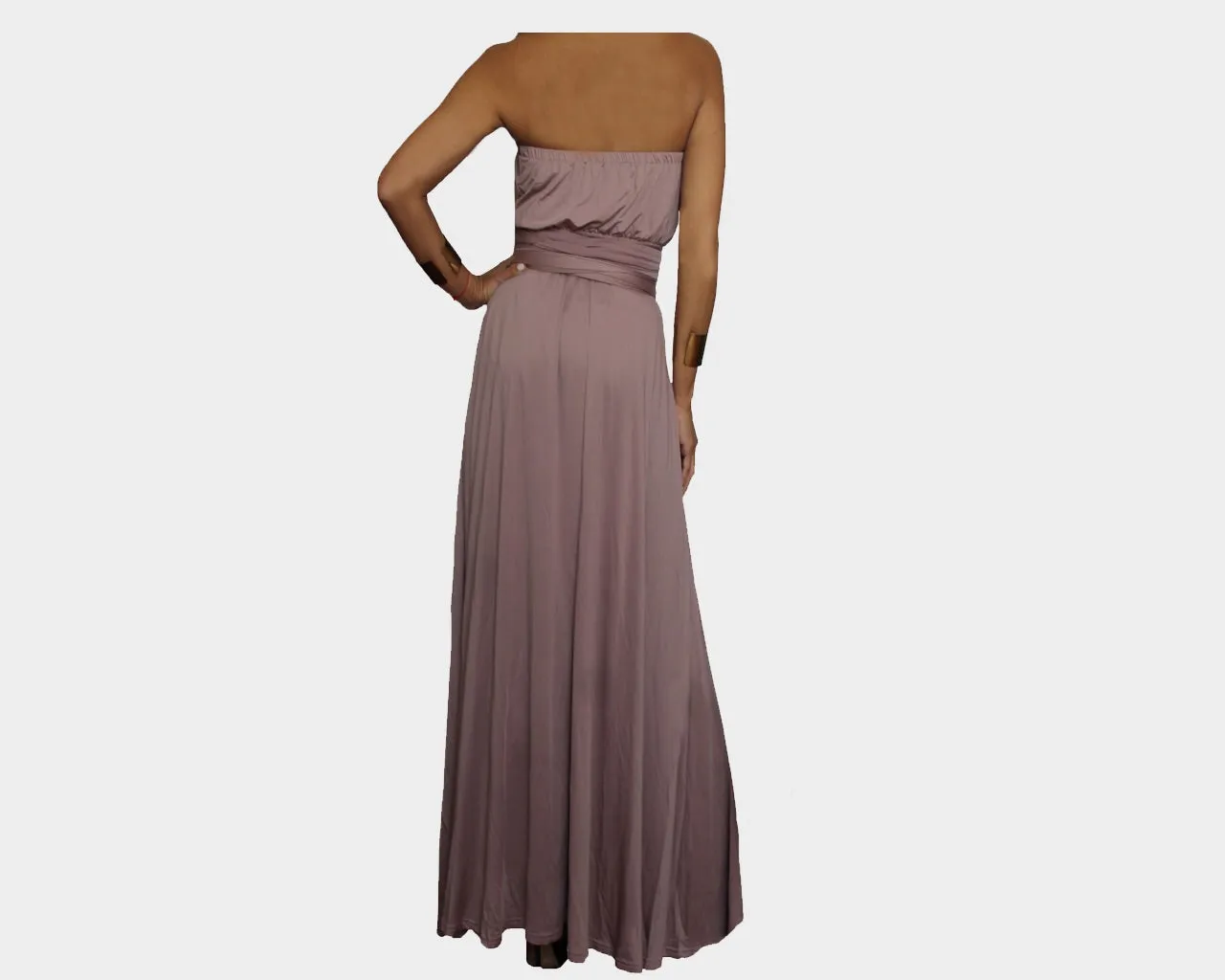 Taupe Strapless Belted dress - The Milano