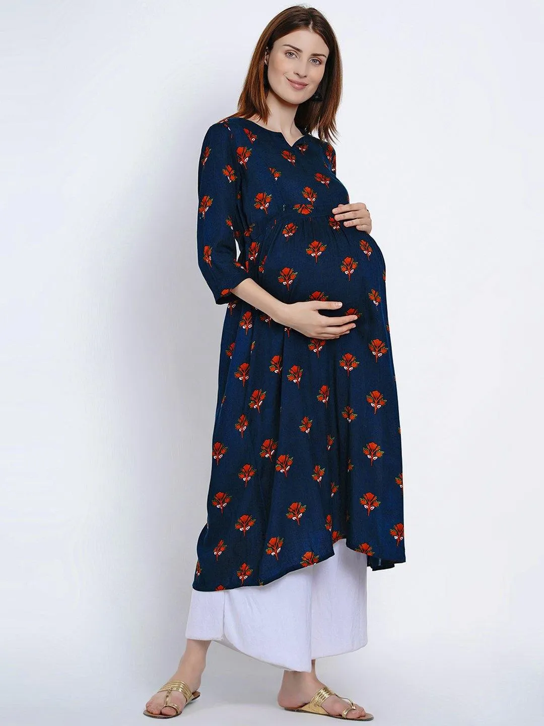 Teal A-Line Maternity Kurta