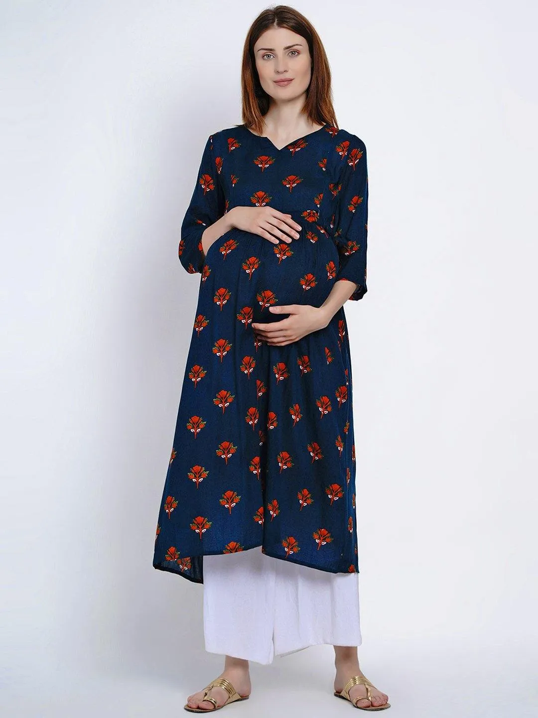 Teal A-Line Maternity Kurta