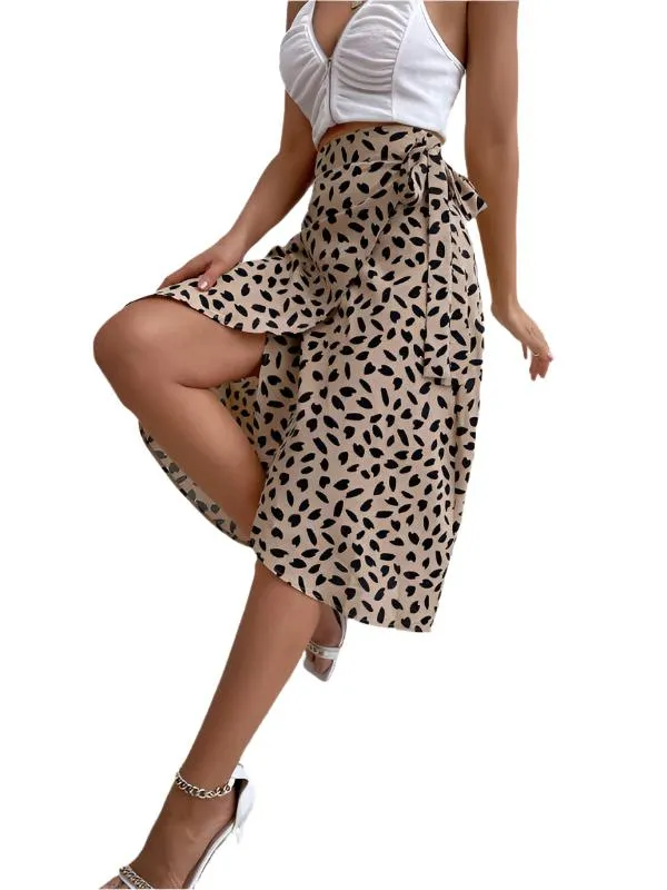 TEEK - Khaki Polka Dot Slit Skirt