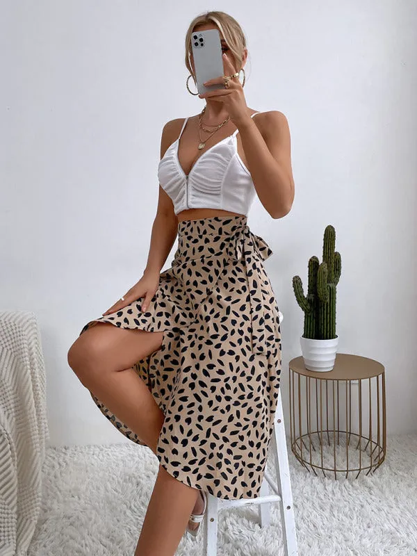 TEEK - Khaki Polka Dot Slit Skirt