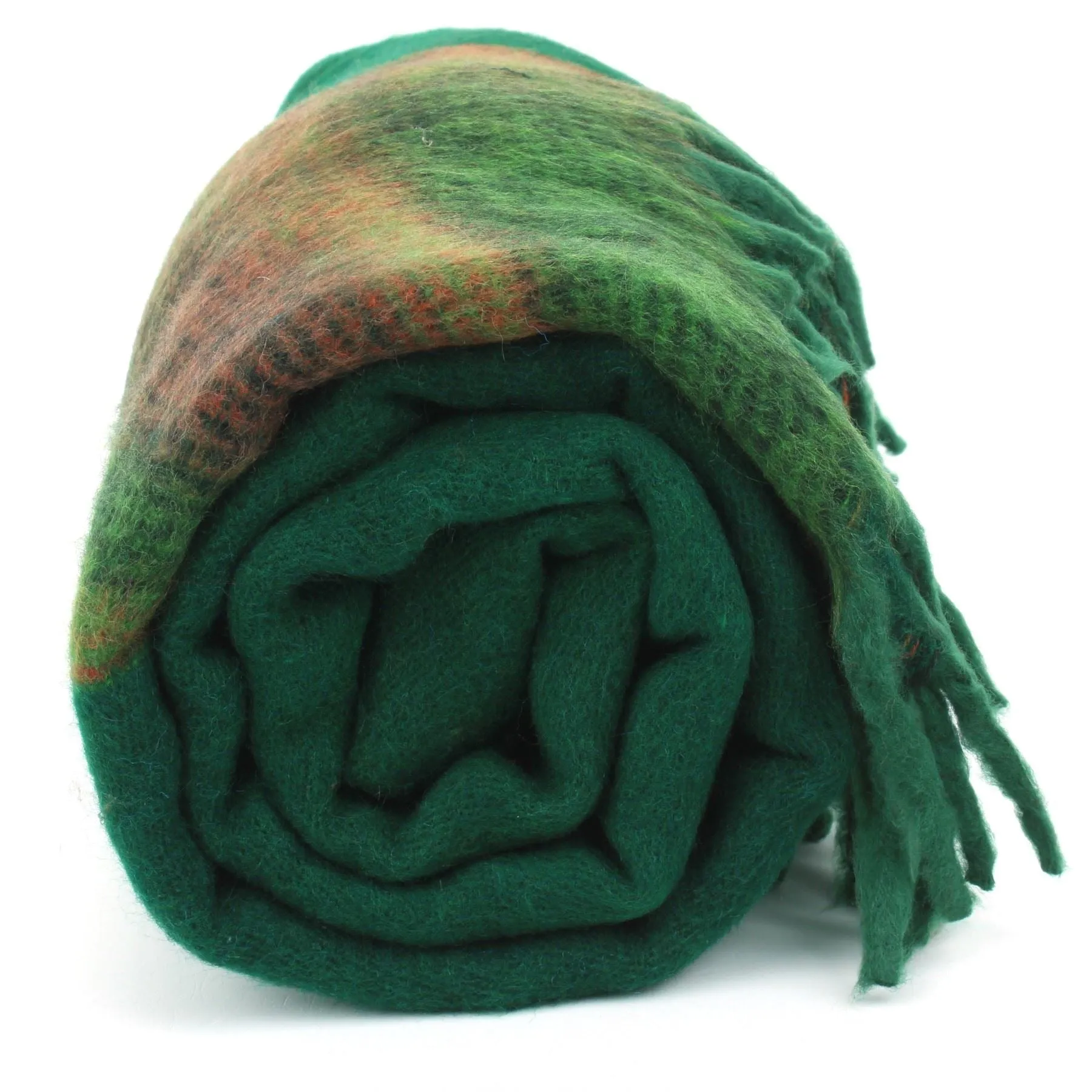 Tibetan Wool Blend Shawl Blanket - Green with Green & Red Reverse