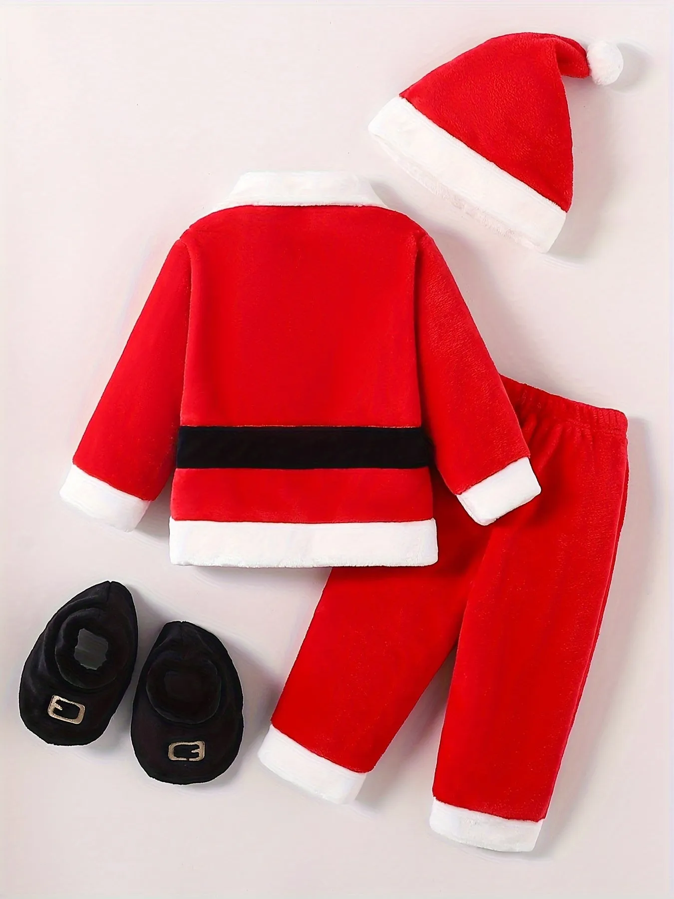 Tolo Rabbit Toddler Christmas Santa Claus Costume Set with Hat - Crew Neck, Long Sleeve, Polyester Knit Fabric, Solid Color, Loose Fit, Slight Stretch, Cute Style, for Ages 0-12 Months