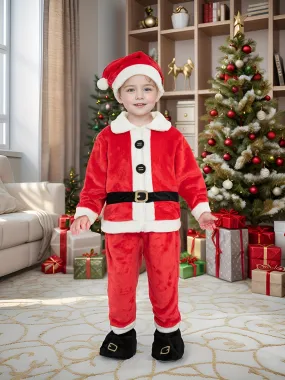 Tolo Rabbit Toddler Christmas Santa Claus Costume Set with Hat - Crew Neck, Long Sleeve, Polyester Knit Fabric, Solid Color, Loose Fit, Slight Stretch, Cute Style, for Ages 0-12 Months