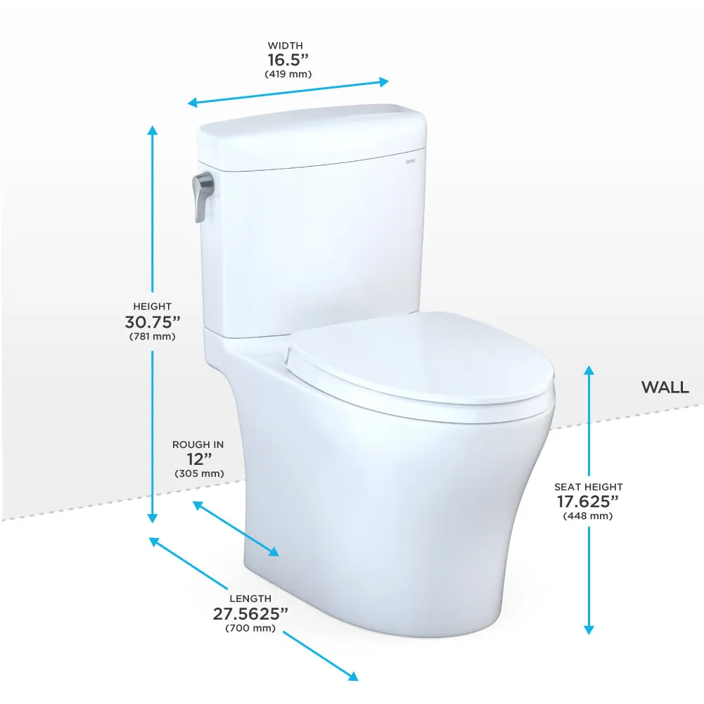 TOTO MS436124CEMFGN#01 Aquia IV Cube Two-Piece Elongated Dual Flush Universal Height Toilet - Cotton White