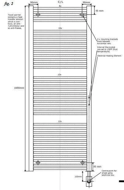 Tuzio Savoy Hardwired or plug in Towel Warmer - 23.5"w x 66.5"h