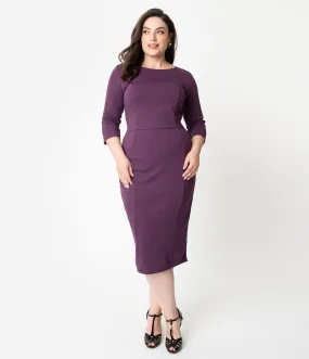 Unique Vintage Plus Size 1960s Purple Long Sleeve Stretch Mod Wiggle Dress