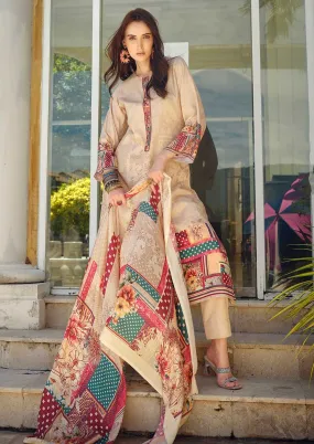 Unstitched Beige Pashmina Winter Suit Dress Material for Women