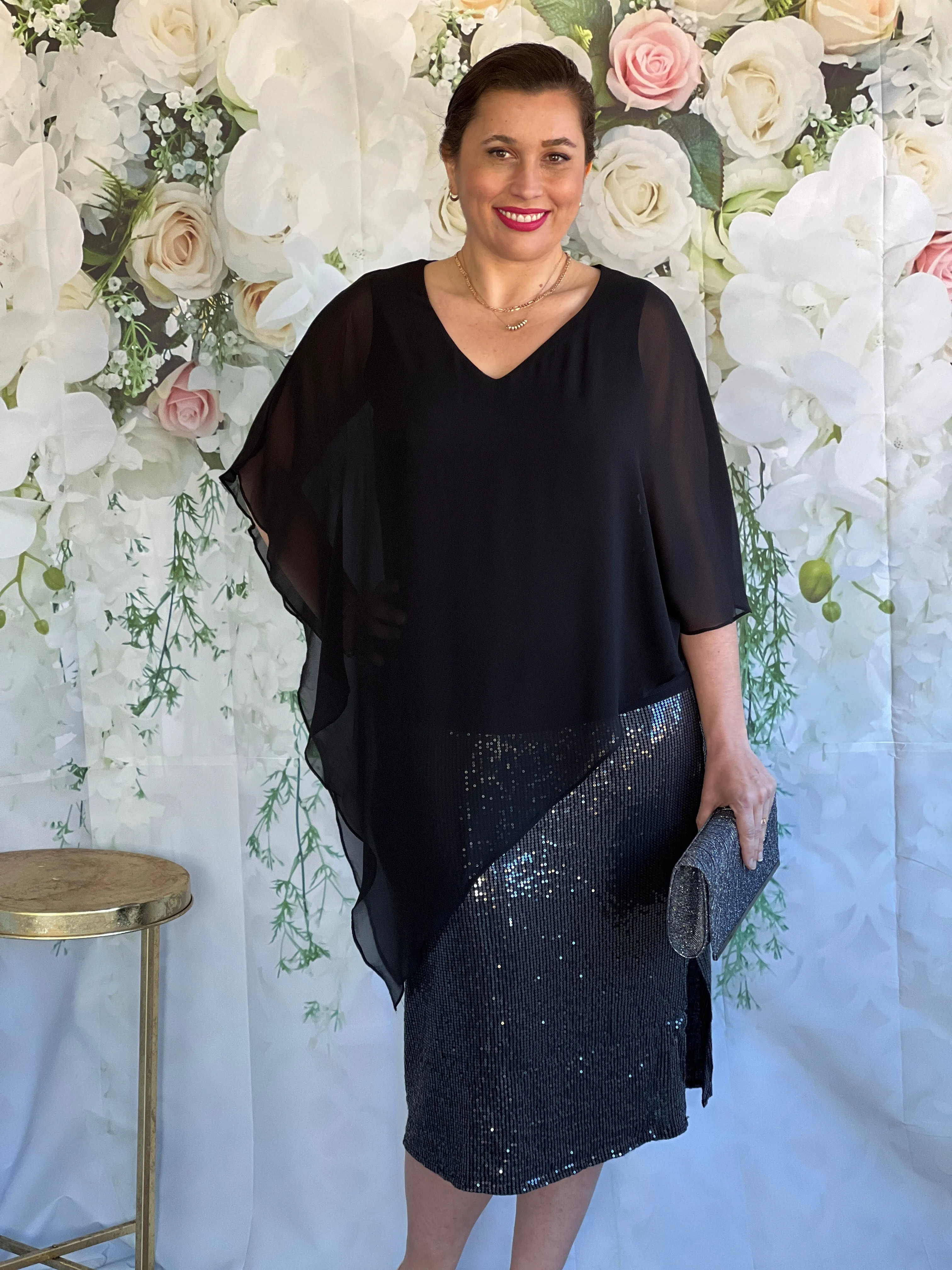 Vida Black Stretch Sequin Skirt