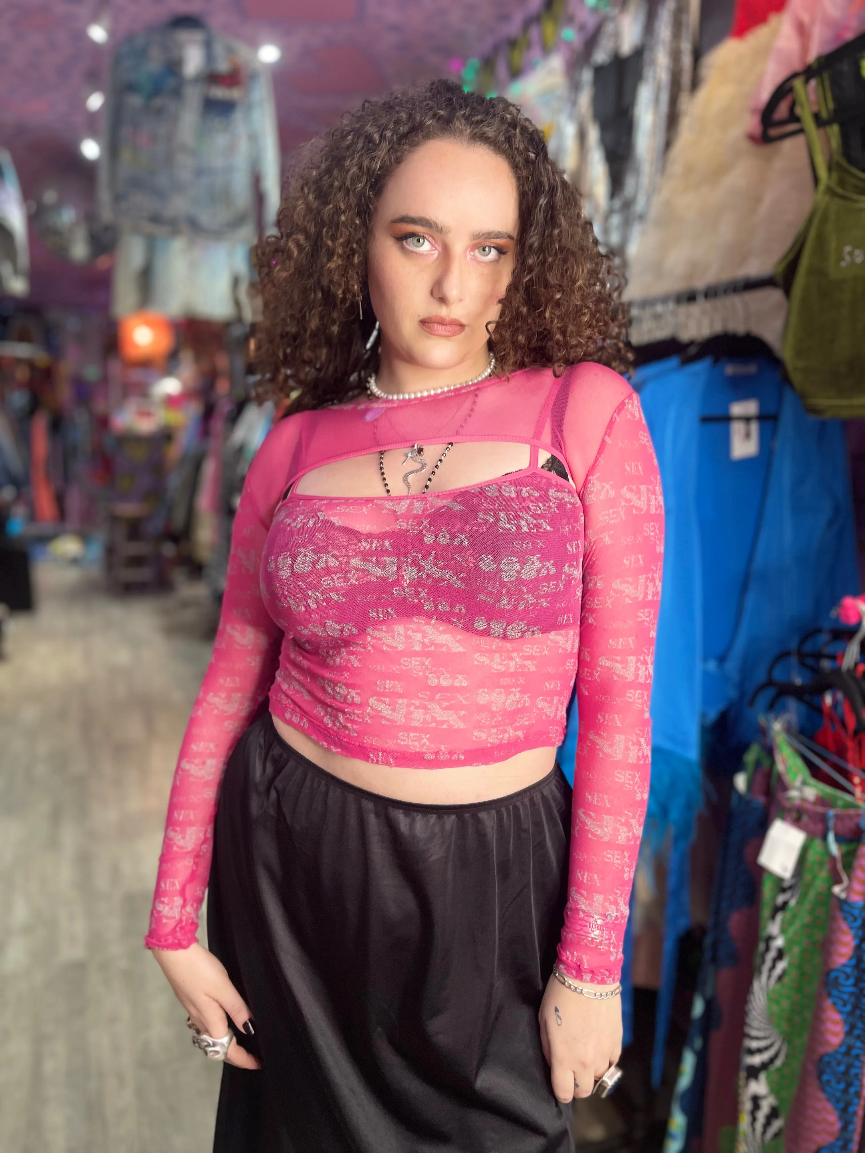 Vintage 90s RARE Pink Sheer Lip Service Top