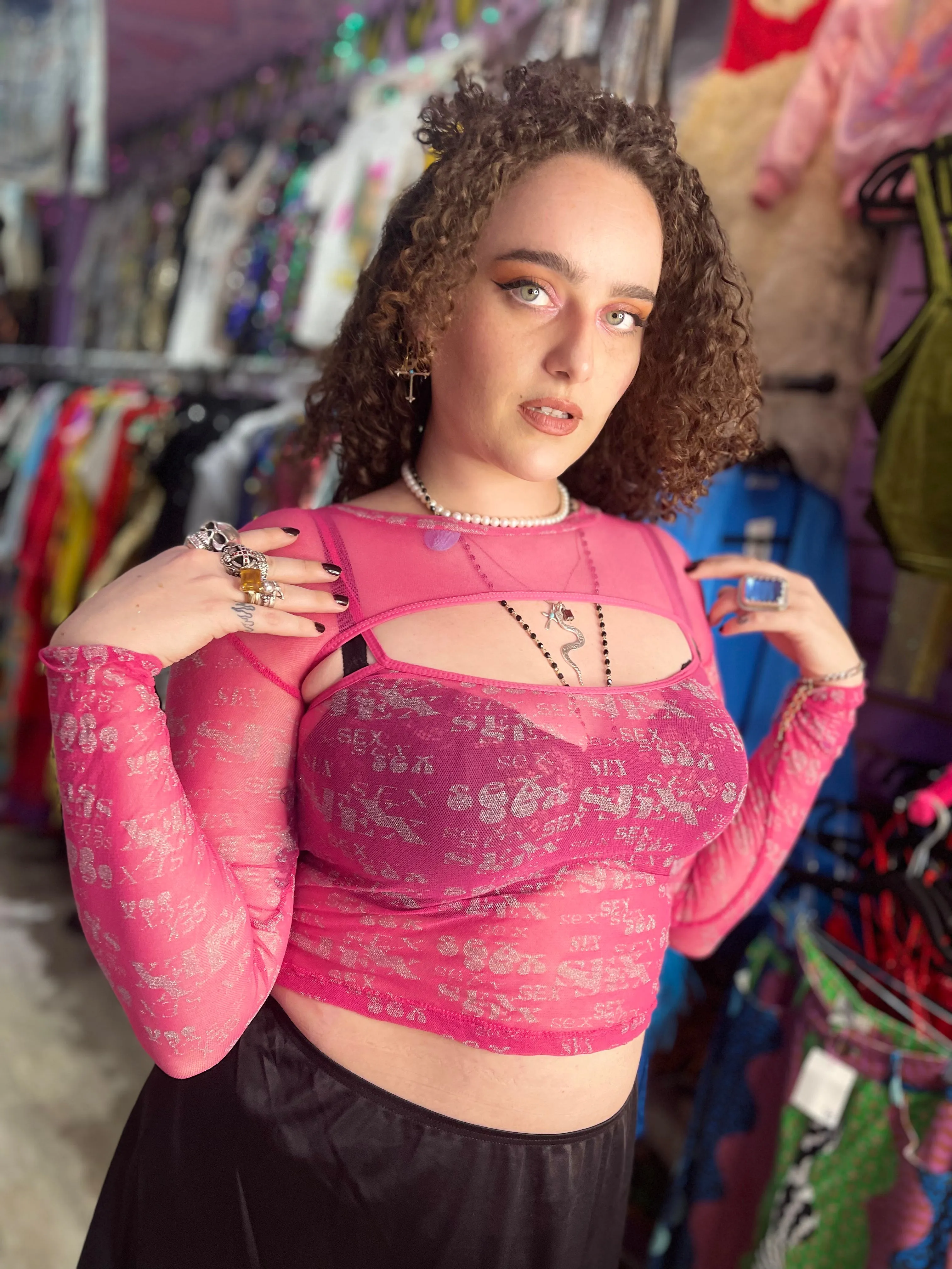 Vintage 90s RARE Pink Sheer Lip Service Top