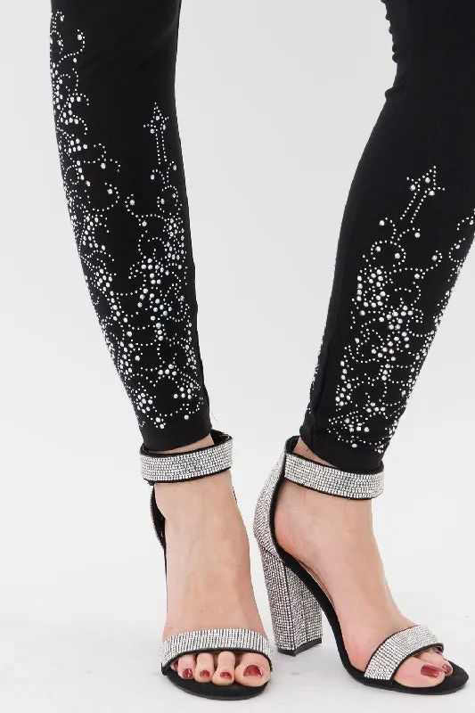 Vocal Bling Rhinestones Leggings - Black