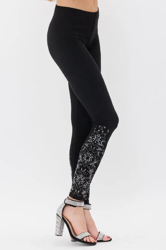 Vocal Bling Rhinestones Leggings - Black