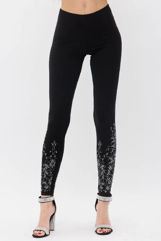 Vocal Bling Rhinestones Leggings - Black