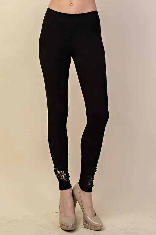 Vocal Flower Leaf Lace Leggings - Black