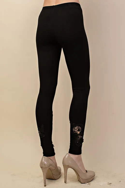 Vocal Flower Leaf Lace Leggings - Black