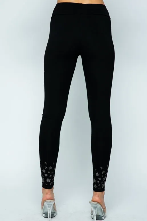 Vocal Rhinestone Stars Leggings - Black