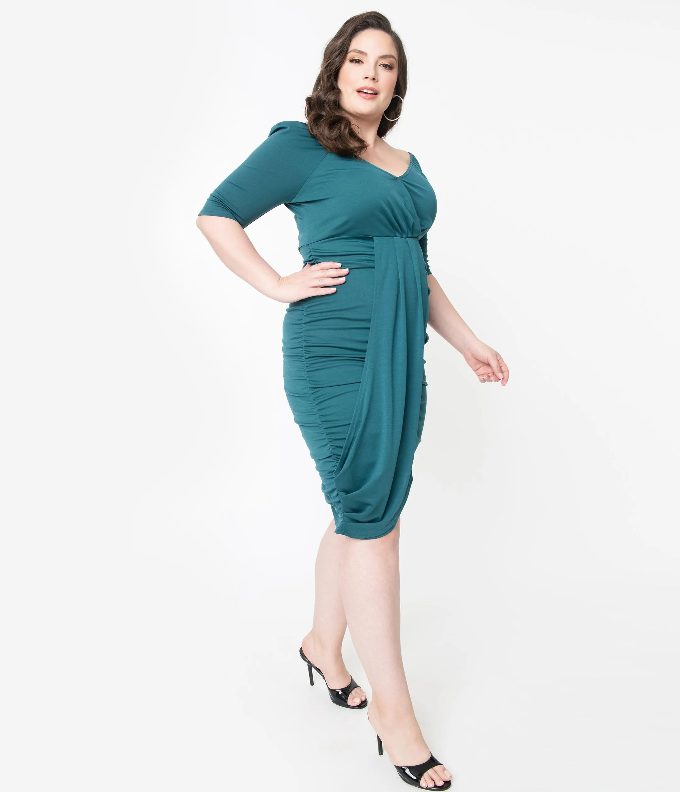 Voodoo Vixen Plus Size 1970s Teal Green Georgina Bodycon Dress