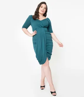 Voodoo Vixen Plus Size 1970s Teal Green Georgina Bodycon Dress