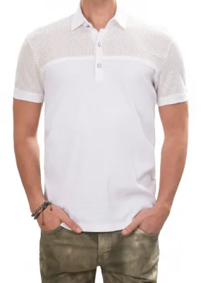 White Partial Lace Detailed Polo