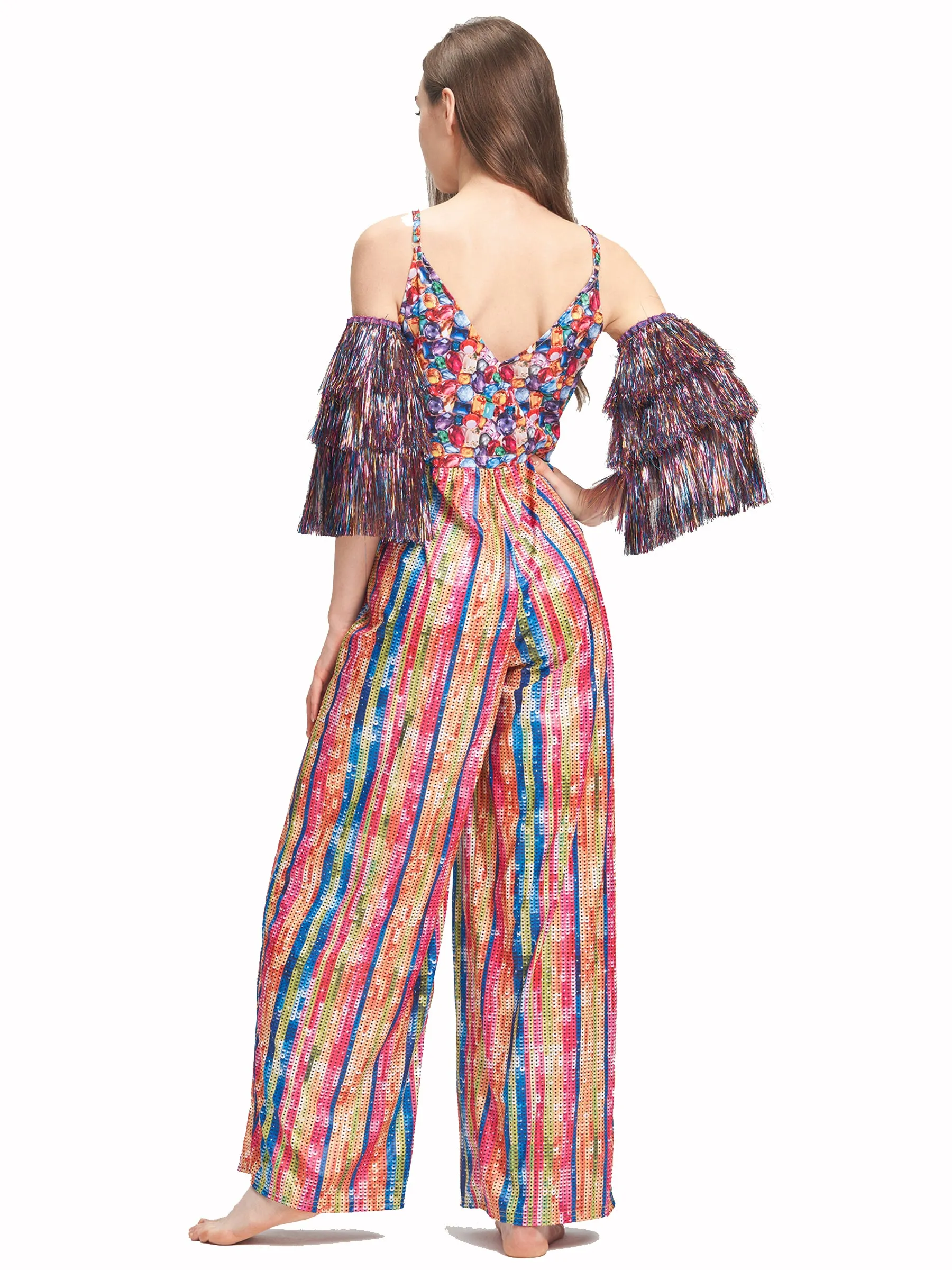 Women 60s 70s Hippie Jumpsuit Arm Warmers Halloween Costume